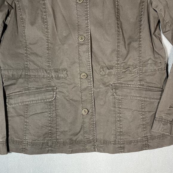 Eileen Fisher Womens Ruffle Collar Jacket Medium Tan Stretch Button Down‎ Blazer - Picture 10 of 11